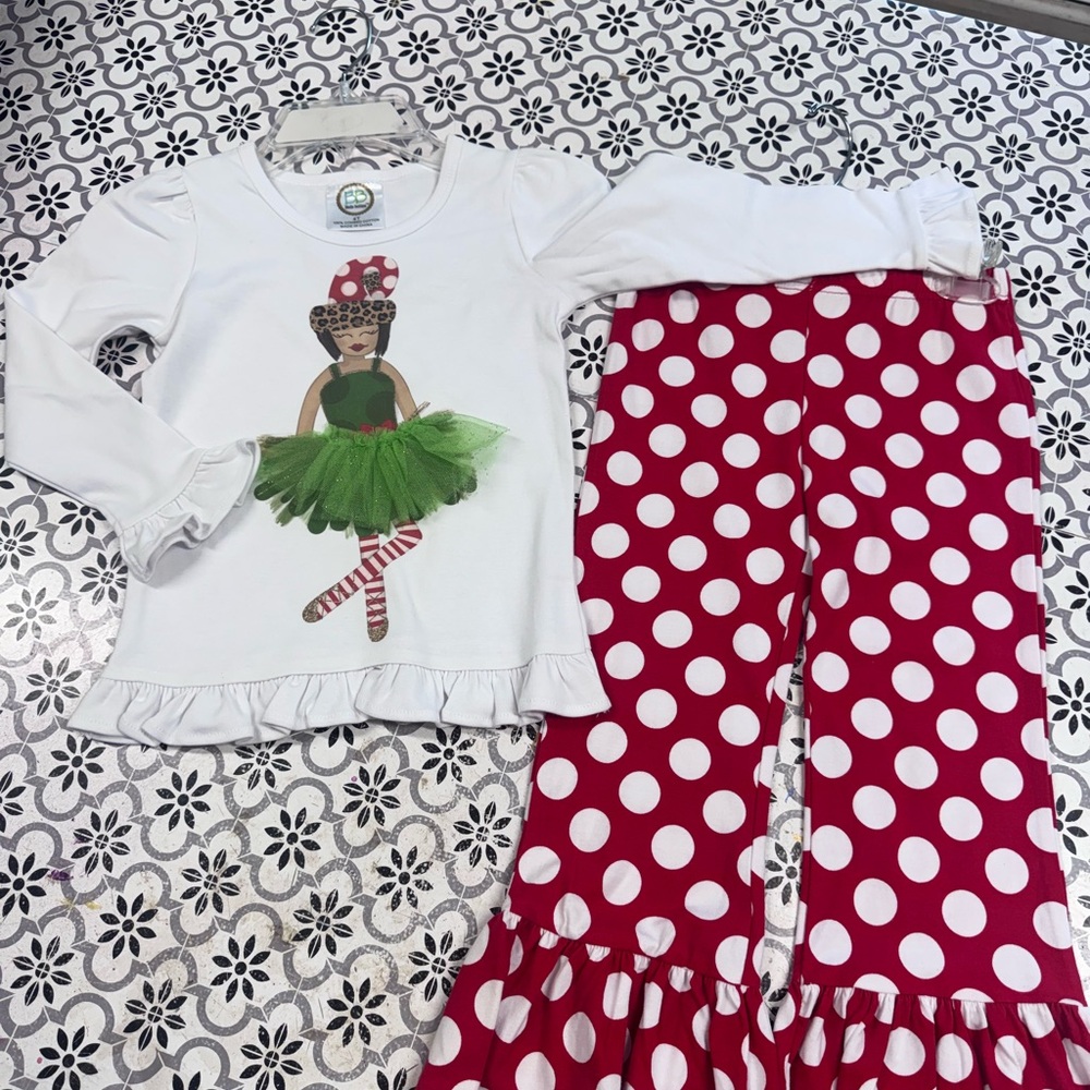 Girls' Custom Holiday White and Red Polka Dot Outfit- never worn